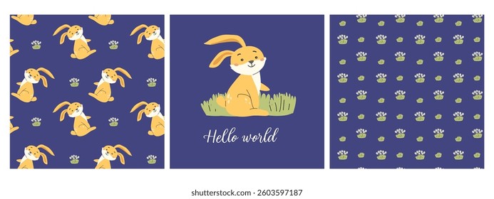 Cute forest animals pattern with playful rabbits for kids' design.