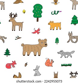 cute forest animals - seamless vector background ,design element
