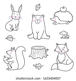 Cute forest animals vector icon.