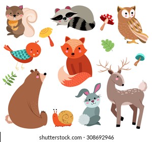 Cute Forest Animals Vector Set Stock Vector (Royalty Free) 308692946 ...