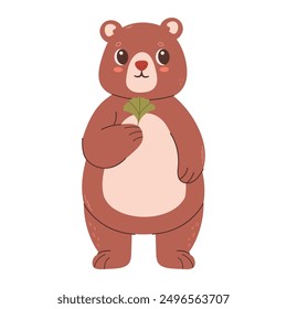 Cute forest autumn animals. Cartoon bear for autumn season. Fall season stickers and clipart. Thanksgiving design on white.	
