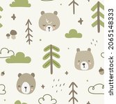 Cute forest bear scandinavian doodle pattern. Seamless texture for fabric, textile, wrapping, paper, stationery, nursery.