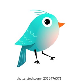 Cute forest bird character design. Little birdie, baby character for kids . Adorable bird for children isolated clipart. Hand drawn animal vector in watercolor style.