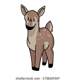 Cute forest doe deer vector illustration. Buck deer with antlers. Childlish hand drawn doodle style. For game animal decor, boho kids fashion, trendy doodle woodland graphic design. 