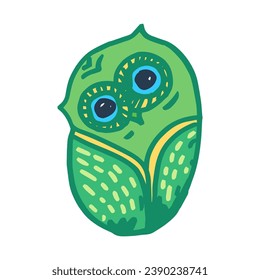 Cute forest eagle owl hand drawn in children style. Funny fairy tale bird. Doodle style art. Design element for kids products. Marker drawn vector isolated on white background
