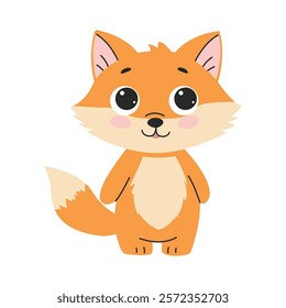 Cute forest fox. Children's illustration on white background. Vector illustration isolated on a white background.