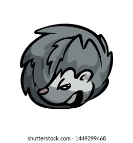 Cute forest funny hedgehog is sleeping at cold ground