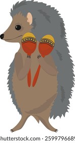 cute forest hedgehog with maracas