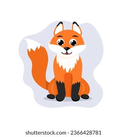 Cute forest little fox cub, flat style.