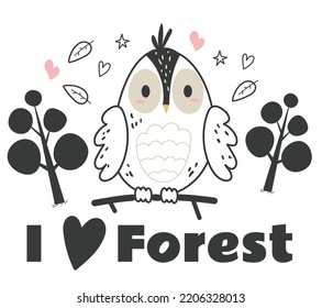Cute forest owl animal character woodland emblem line art abstract concept. Vector graphic design element illustration	
