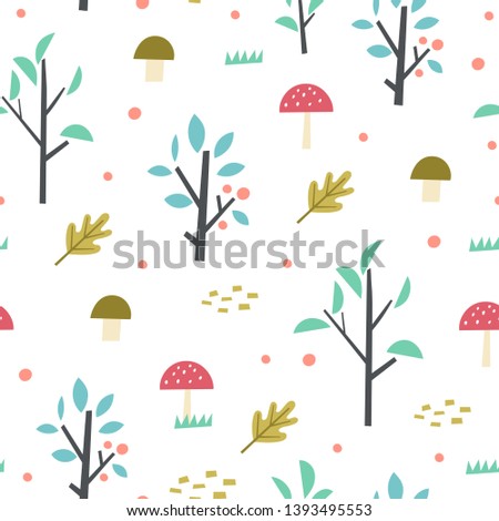 Cute forest. Seamless pattern in childish style. Perfect for kids fabric, textile, nursery wallpaper.