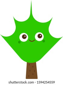 cute forest tree with smile and brown eyes object on a white background concept of nature and environment