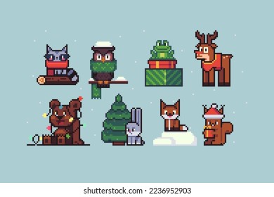 Cute forest winter animal set