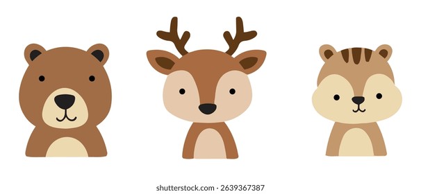 Cute forest woodland animals including a panda, fox, bear, deer, koala, rabbit, bunny, squirrel
