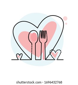 cute fork and spoon with heart shape. love food concept. vector illustration