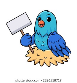 Cute forpus parrotlet bird cartoon holding blank sign