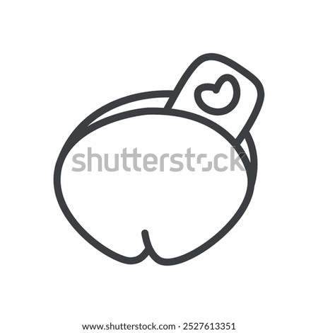 Cute fortune cookie icon. Hand drawn monochrome illustration of a fortune cookie with love prediction isolated on a white background. Vector 10 EPS.