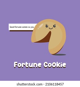 Cute fortune cookie kawaii doodle art with purple background
