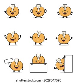 cute fortune cookies cartoon. with happy facial expressions and different poses, isolated on a white background