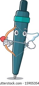 Cute fountain pen Scroll Cupid cartoon character with arrow and wings
