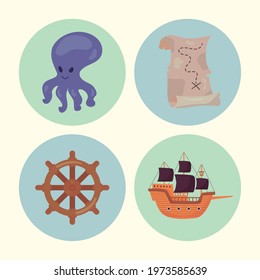 cute four pirate set icons