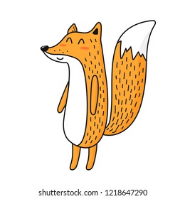 Cute fox adorable cartoon vector illustration. Smiling baby animal foxy orange fur isolated on white background