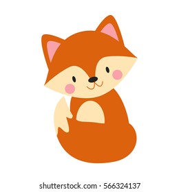 Cute fox adorable cartoon vector illustration  Smiling baby animal foxy orange fur isolated white background