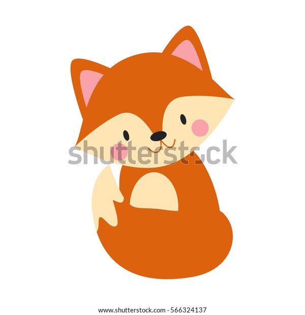 かわいいキツネの可愛い漫画のベクターイラスト 白い背景ににこにこし色の赤ちゃん動物のフォキシーオレンジの毛 のベクター画像素材 ロイヤリティフリー