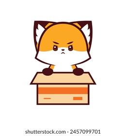 Cute Fox with angry expression in a Box, Pet Logo Concept, vector icon, vector logo, vector sign, hand drawing vector, Designing Hope, Logo for Pet Adoption