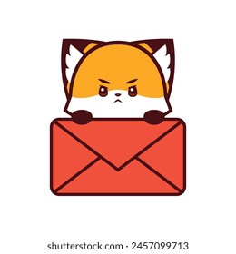 Cute Fox with angry expression Holding a Mail Icon, vector icon, vector logo, vector sign