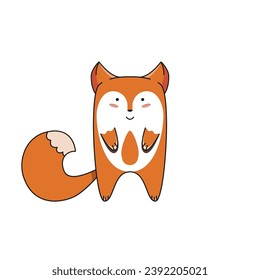 Cute fox. Animal cartoon character design. Kawaii. Vector Illustration.