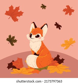 cute fox animal falling leaves autumn