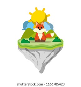 cute fox animal in float island