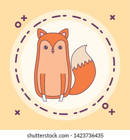 cute fox animal in frame circular
