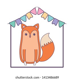 cute fox animal with garlands hanging
