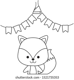 cute fox animal with garlands hanging vector illustration design