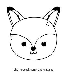 cute fox animal head on white background vector illustration thick line