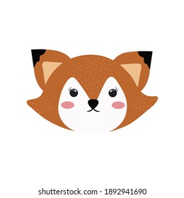 cute fox animal head on white background vector illustration