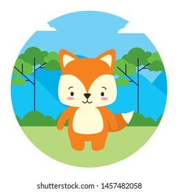 cute fox animal landscape natural vector illustration