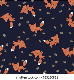 cute fox animal pattern vector illustration. Fabric, wrapping paper, wallpaper, packaging.