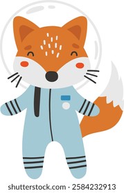 Cute fox animal in space, animal dressed in cosmonaut suit, isolated vector