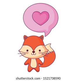 cute fox animal and speech bubble with heart vector illustration design