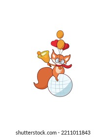 Cute fox animal vector, cute fox holding balloons and jingle bell vector isolated on white background. Perfect for coloring book, textiles, icon, web, painting, books, t-shirt print. 