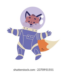 Cute Fox Astronaut Character in Space Suit Vector Illustration