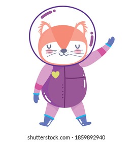zorro lindo con traje astronauta espacio aventura galaxia caricatura ilustración vectorial