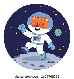 Cute Fox Astronaut Walking on the Moon	