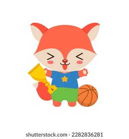 Cute fox athlete holding