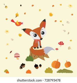cute fox in autumn