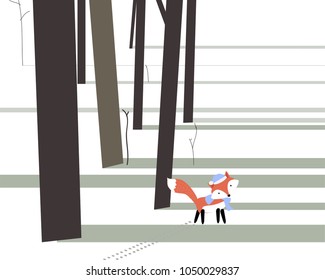 Cute fox in autumn forest ,for any greeting card background