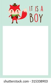 cute fox it is a baby boy announcement card